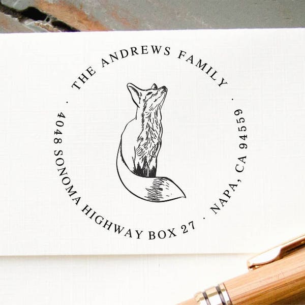 Personalized Custom Pre-Inked Return Address Stamp with cute fox design, Wedding Stamp, Bridal Shower, Housewarming