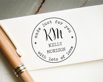 Self-Inking Made With Love By Stamp, Handmade Label Tag, Personalized Crafter's Custom Monogram Rubber Stamp, Personalized Etsy Shop Stamp