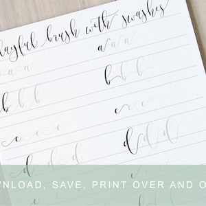 Playful Brush Lettering Worksheets, Lower with Swashes, Calligraphy Tutorial, Learn Brush Lettering, Printable Brush Calligraphy Practice