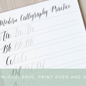Moderne Kalligraphie Arbeitsblatt, spitzer Stift Kalligraphie Alphabet Praxisleitfaden, Kalligraphie lernen druckbare moderne Kalligraphie Übungsblatt