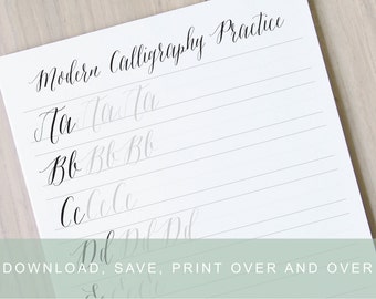 Modern Calligraphy Worksheet, Pointed Pen Calligraphy Alphabet Practice Guide, Learn Calligraphy Printable Modern Calligraphy Practice Sheet