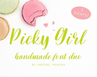 Handlettered Modern Brush Font by Kestrel Montes, Picky Girl Brush Calligraphy Font, Digital Font Web Version Included, Commercial Use OK