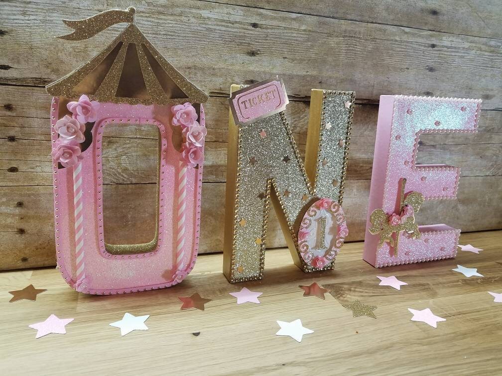 One Letters Carousel Theme Pink And Gold Carousel Letters Pink And
