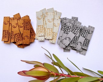 Überklappbare vegane Wildlederetiketten 1,8 cm x 4,5 cm