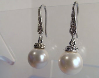 Pearl Earring, Swarovski Crystal Pearl Earring, Pearl Drop Earring, Bride, Wedding Earring, Bridesmaid, Swarovski Crystal, Silver, Pearl CZ