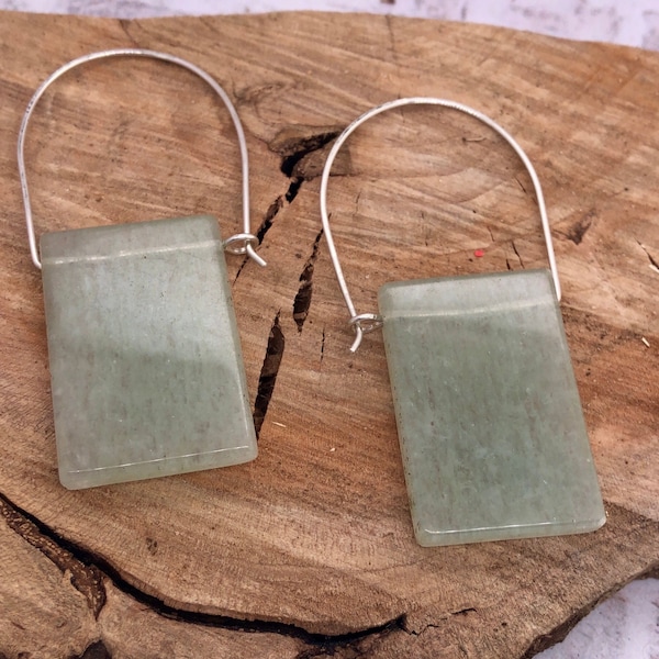 Jadeite Earring, Silver Jadeite Earring, Green Dangle Earring, Jade, Large Silver Hoop, BoHo Earring, Sterling