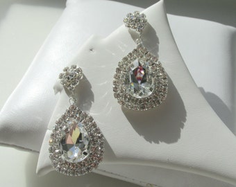 Crystal Earring, Large Rhinestone Earring, Crystal Dangle Earring, Bride Earring, Rhinestone Earring, Teardrop, Crystal, Wedding, Silver