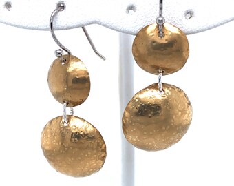 Brass Domed Earring, Brass Dangle Earring, Hammered Brass, Mixed Metal Earring, Hammered Brass Disk, Brass Dome, BoHo Earring, Summer