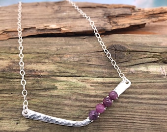Lepidolite Chevron Necklace, Purple Chevron Necklace, Hammered Sterling Silver Chevron, Minimalist, Layering Necklace, Pendant