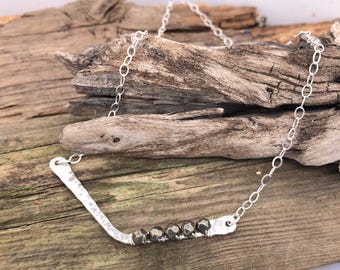 Pyrite Chevron Necklace, Chevron Necklace, Hammered Sterling Silver, Pyrite Necklace, Minimalist, Layering Necklace, Pendant