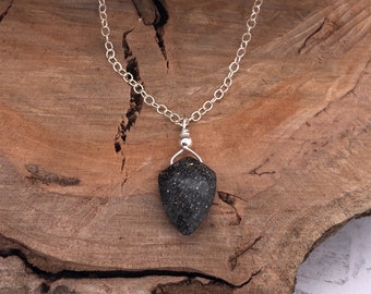 Sparkling Black Sunstone Necklace, Faceted Black Sunstone, Bar Necklace, Minimalist Layering Necklace, Shield, Pendant, Sterling Silver