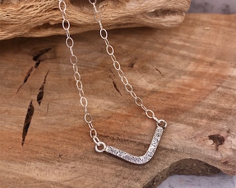 Small Silver Chevron Necklace, Textured Sterling Chevron, Minimalist Necklace, Layering Necklace, Sterling Silver