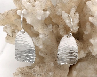 Sterling Silver Hammered Earring, Silver Shield Earring, Hammered Shield Earring, Silver Dangle Earring, Minimalist Earring, BoHo Earring