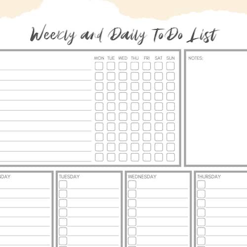 Self-customizable Weekly & Daily Checklist Fillable PDF | Etsy