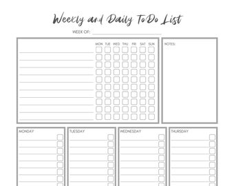 Weekly & Daily Checklist, Fillable PDF, Printable Checklist, Task Schedule, Daily, Weekly, To Do List Template, Printable, Tracker, Download
