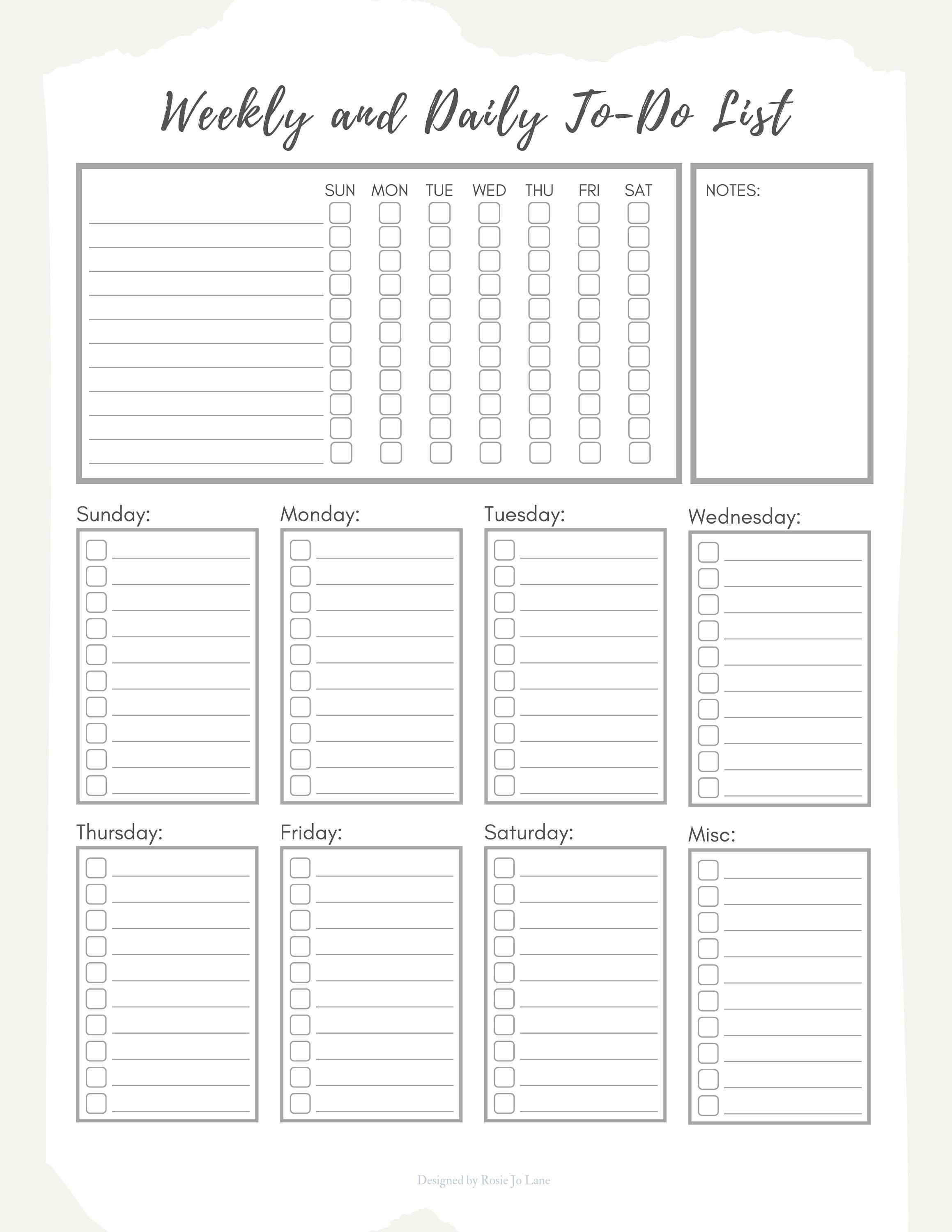 Self customizable weekly daily checklist fillable pdf etsy