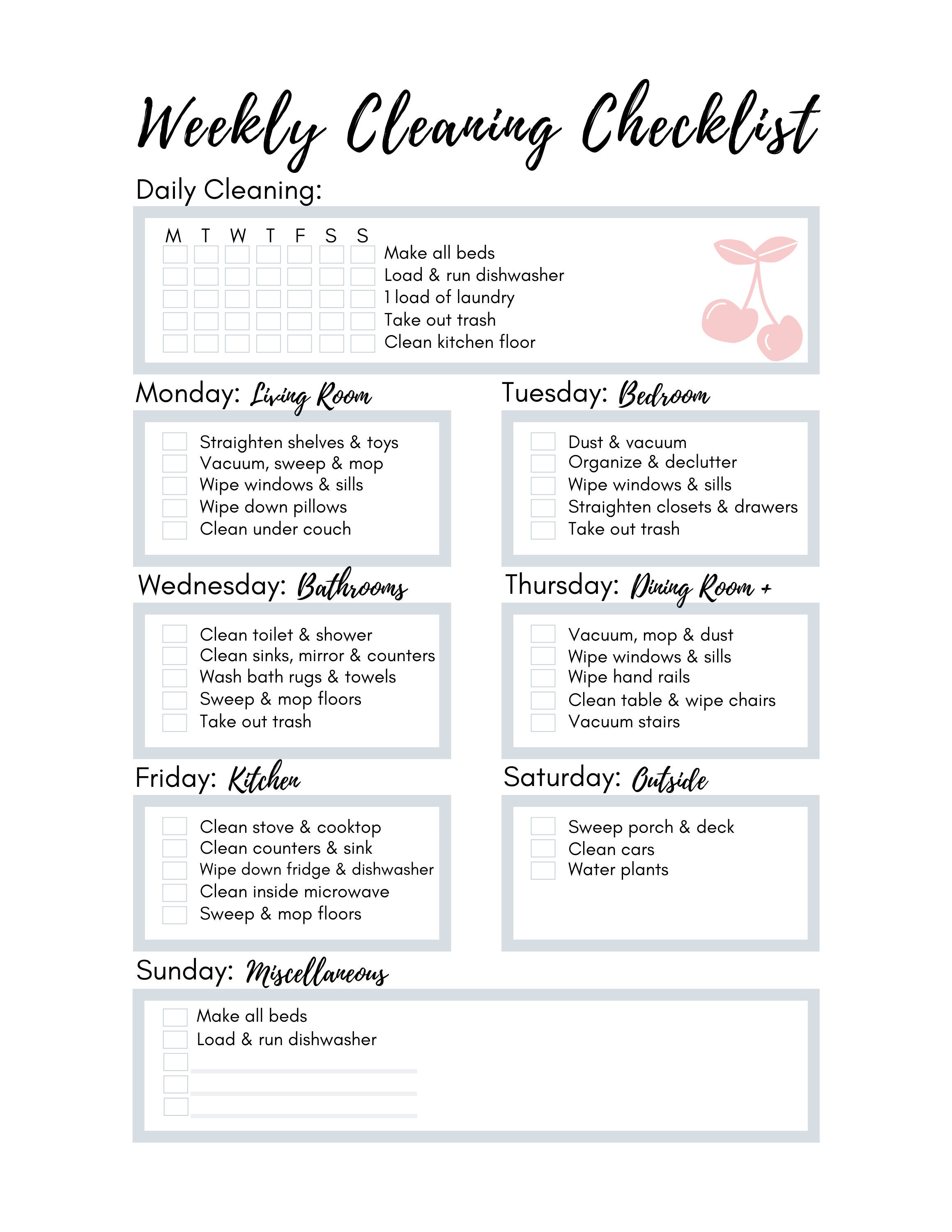 EDITABLE Cleaning Planner, Cleaning Checklist Cleaning Schedule Weekly EDITABLE Cleaning Planner, Cleaning Checklist Cleaning Schedule Weekly