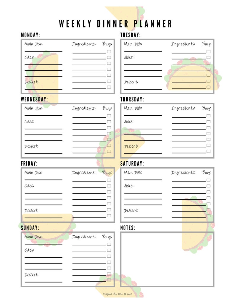 Weekly Dinner Planner Printable Dinner Planner Meal Planner | Etsy