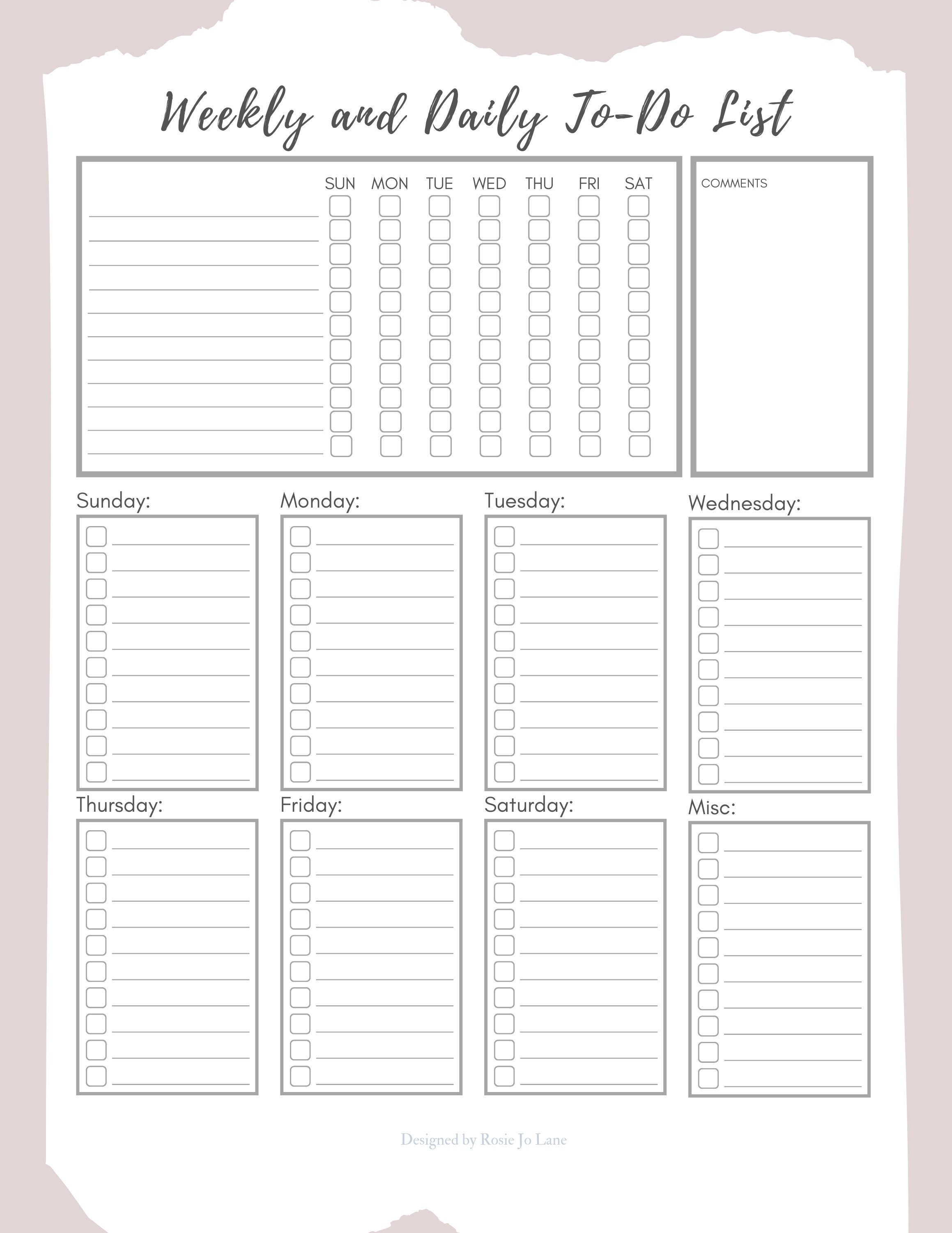 Weekly & Daily Checklist Fillable PDF Printable Checklist Etsy Canada