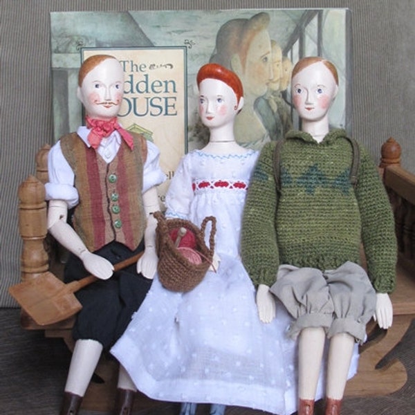 The Hidden House Dolls. 3 Hand Carved & Painted Multi Jointed Wood Dolls by Hitty Artists OOAK Art Doll Made To Order