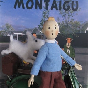 Tintin & Snowy Great Vespa Adventure 6.5&quot; Hand Carved Ball Jointed Wood Doll by Hitty Artists. Made To Order OOAK Art Doll