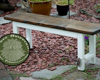 Banc de table de ferme, banc peint 48", banc en bois, banc en bois, banc rustique, meubles peints, banc de rangement, livraison gratuite