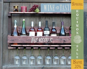 Casier à bouteilles, Casier à bouteilles moderne, Fixation murale, Casier à bouteilles en bois, Casier à bouteilles mural, Rangement pour bouteilles de vin, Verres à vin, Tache d'acajou rouge, Vente en ligne