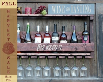 Wine Rack, Modern Wine Rack, Wall Mounted, Wood Wine Rack, Wall Wine Rack, Wine Bottle Storage, Wine Glasses, Wine Bottle Glass Wall Storage