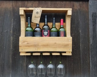 Hand Painted Wine Rack, Ready to ship, Wall Wine Rack, Personalized Wine Rack, Wine Rack, Stained in Weatherd Oak Stain, Last Minute Gift