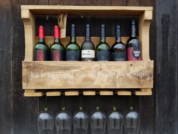 Hand Painted Wine Rack Ready to Ship Wall Wine Rack Personalized Wine Rack Wine Rack Stained in Weatherd Oak Stain Last Minute Gift Etsy