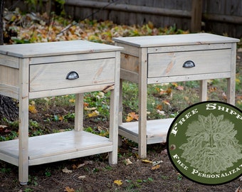 Paire de tables de bout en chêne patiné, table de chevet, table de chevet, paire de tables de bout, table, table moderne, paire de tables de bout cyber vente, vendredi noir