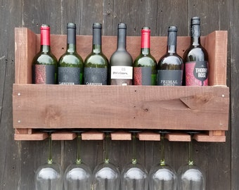 Hand Painted Wine Rack, Ready to ship, Wall Wine Rack, Personalized Wine Rack, Wine Rack, Stained in Weatherd Oak Stain, Last Minute Gift
