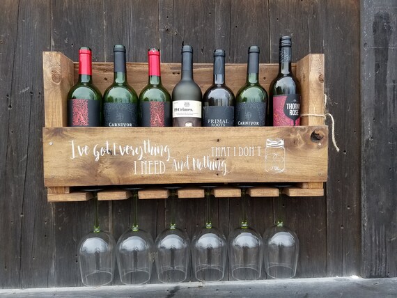 Hand Painted Wine Rack Ready to Ship Wall Wine Rack Personalized Wine Rack Wine Rack Stained in Weatherd Oak Stain Last Minute Gift Etsy