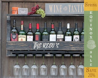 Casier à bouteilles rustique, Cadeau de mariage, Bois, effet vieilli, peint, Cave à alcool, Palette, Boîte à vin, Support de rangement, Étagère murale, Support à verres