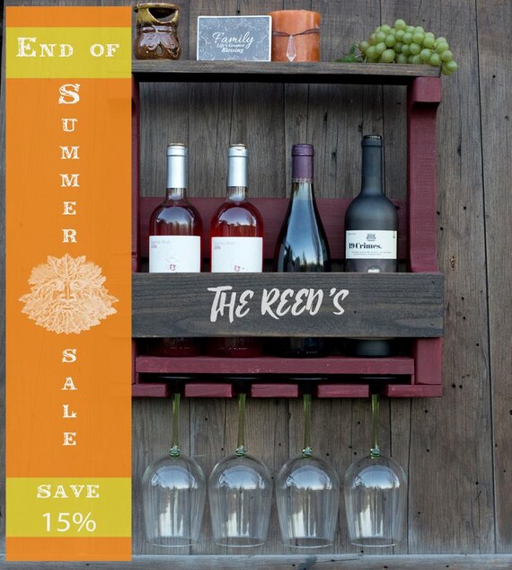Personalized Gift/ Wine Rack/ Unique Wine Racks / Wall Wine Rack / Wood Wine Rack / Rustic Wine Rack - Red & Dark Walnut / Free Shipping