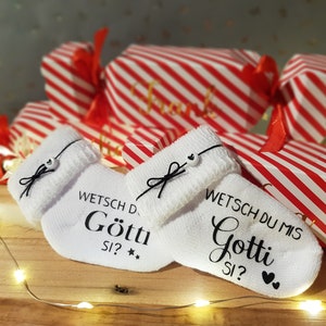 Ask Gotti and ask God, printed baby socks, Christmas surprise, pregnancy announcement, announcement, Christmas gift