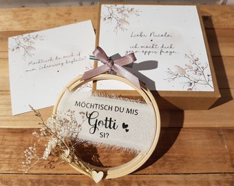 Ask godmother and godfather, mini embroidery hoop printed, announce pregnancy, announcement