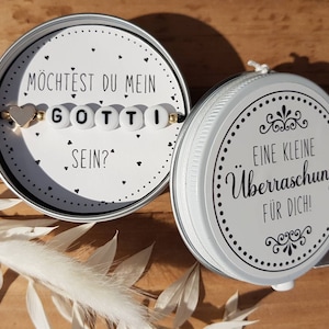 Gotti und Götti fragen, Geschenkbox, Armband mit Buchstaben, Herz