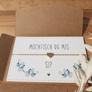 Gotti fragen, kleines Kärtchen mit Umschlag, Eukalyptus, Armband Gravur