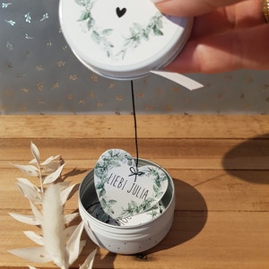 Trauzeugin fragen, Trauzeuge fragen, Geschenkdose mit Herzen Eukalyptus, Armband vergoldet oder versilbert, personalisiert