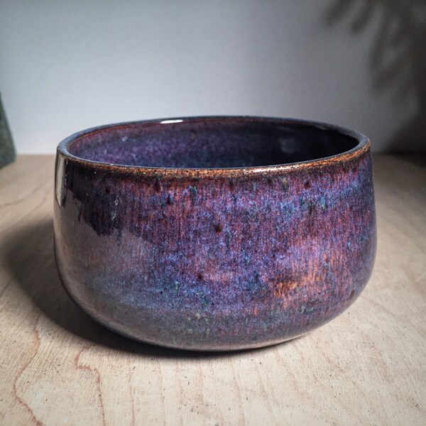 Rustic Handmade Pottery Bowl, Smudge Bowl, Shaving Soap Dish,Mottled Blue And Purple