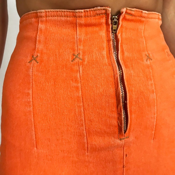 Vintage 80s Orange Denim Bodycon Skirt