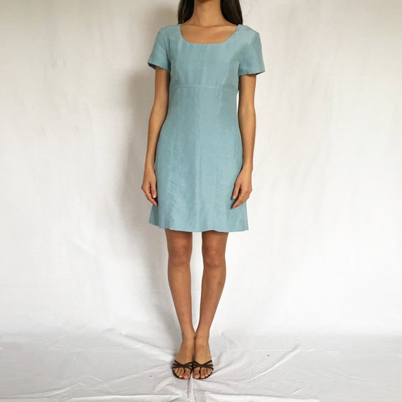 Vintage Ice Blue Short Sleeve Mini Dress
