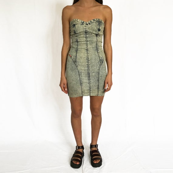 Vintage 80's Strapless Denim Bodycon Dress