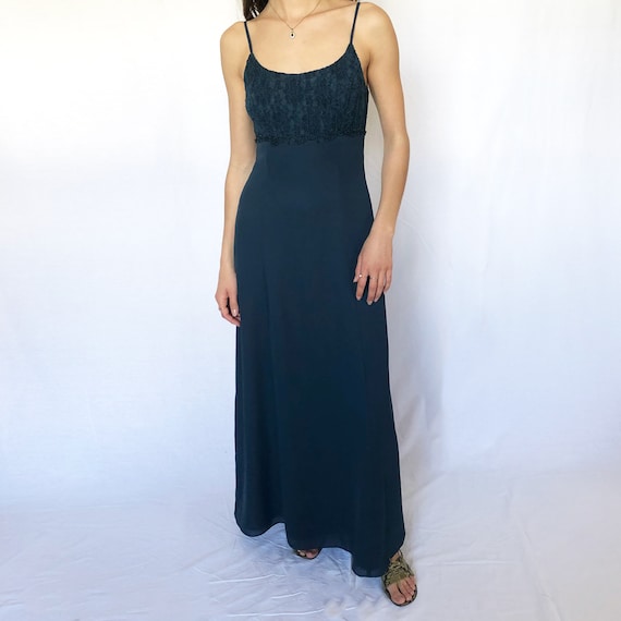 Vintage Deep Teal Lace Trim Gown