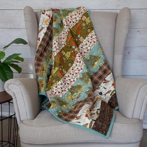 Woodland Baby Quilt - Handgemachte Patchwork Krippe Bettwäsche, Baby Jungen Quilt, Waldkinderzimmer Geschenk