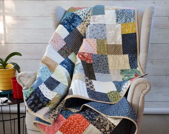 Gift for Him | Patchwork Quilt for Sale | Handmade Scrappy Quilt for Men | Unique Multi Color Cotton Prints | Lap, Throw, Queen, King Size