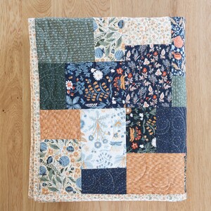 Handmade Quilts for Sale Earthy Blues, Greens, Terracotta Floral Patchwork Quilt Wedding Gift Lap, Throw, Twin, Full/Queen, King Size image 7