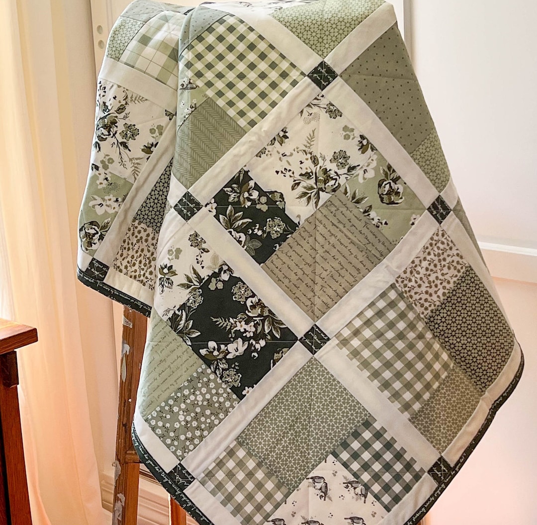 Sage Green Baby Quilt Handmade Gift for New Baby Patchwork Crib Quilt