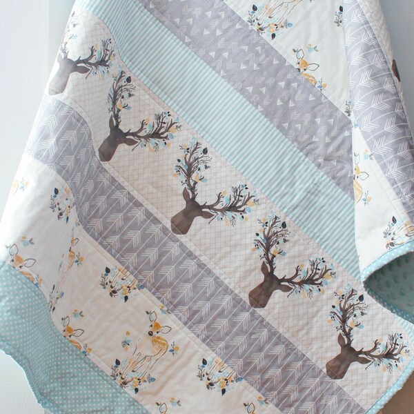 Woodland Baby Boy Quilts | Boy Nursery Bedding | Baby Quilts Handmade | Deer Crib Bedding